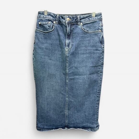 Anthropologie Pilcro Denim Knee Length Skirt Classic 90s Minimalist Preppy - Picture 2 of 6